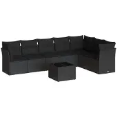 vidaXL 8-tlg. Garten-Sofagarnitur mit Kissen Schwarz Poly Rattan