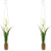 My Home Kunstblume "Tulpen in Hängevase", weiß, B:4cm H:35cm, Kunststoff, Kunstpflanzen, Kunstblume