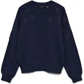 Vero Moda Strickpullover "VMDAISY EMB LS O-NECK PULLOVER BOO" mit zartem Blumenmuster