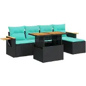 vidaXL 6-tlg. Garten-Sofagarnitur mit Kissen Schwarz Poly Rattan