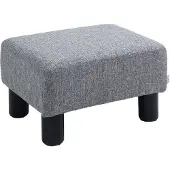 MODFU Fußhocker Leinen Grau 40x30x24 cm, gepolsterter Sitzhocker mit Massivholzrahmen