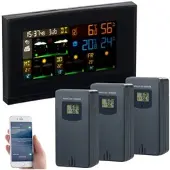 INFACTORY WLAN-Funk-Wetterstation mit 3 Außensensoren, Farbdisplay, Uhr und App