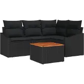 vidaXL Gartensofa-set 5 stk. Schwarz Poly-Rattan