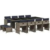 vidaXL 13-teiliges Garten-Ess-Set mit Kissen, grau, Polyrattan