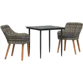 vidaXL Garten Essgruppe 3 Stk. Grau Poly-Rattan