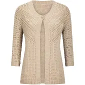Goldner Kurzgröße: Elegante Strickjacke mit Rippenblende in beige | Gr.: 23