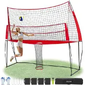Vevor 2 in 1 Volleyball Trainingsnetz stufenlos höhenverstellbare Übungsausrüstung (1,98-2,04 m) mit Ballrücklauf
