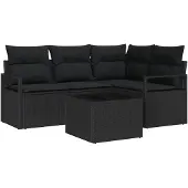 vidaXL Sofa Set 5 Stk. Schwarz [Synthetisch]: Poly Rattan