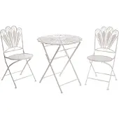 Beliani Balkonset Cremeweiß Eisen 3-teilig Pfauen-Design Romantischer Französischer Stil Runder Tisch mit 2 Stühlen Klappbar Garten Outdoor Terrasse