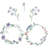 Rico Stick & Stitch Packung, Blumenkränze XL // 13 Stk., 4 Designs // Wasserlösliche Stickvorlage, Stickgarn, Sticknadel und Anleitung