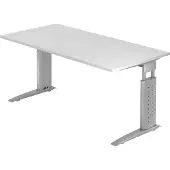 Bümö Schreibtisch Serie-U - Nachbildung: Weiß, Größe: 160 x 80 cm, Gestell: Silbergrau