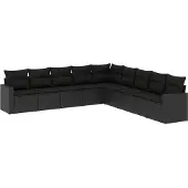 vidaXL 9-tlg. Garten-Sofagarnitur mit Kissen Schwarz Poly Rattan