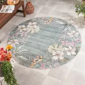 Volero - Rund Outdoor Teppich - Poppy Olivgrün - Ø 120 cm - Balkon, Garten, Terrasse, Küche, Wintergarten - Boho