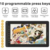 HUION Kamvas 16 Grafikdisplay Stift 16 Zoll, Full HD, 120% sRGB, 8.192 Druckstufen, Neigungserkennung, USB-C, kompatibel mit Windows und Mac, ideal für digitales Zeichnen und Illustrationen.