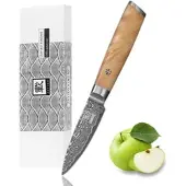 Zayiko Kinone Damast Officemesser I 8 cm Klinge I Wurzelholzgriff Birke