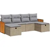 vidaXL 6-tlg. Garten-Sofagarnitur mit Kissen Beige Poly Rattan