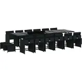 vidaXL 17-tlg. Garten-Essgruppe mit Kissen Schwarz Poly Rattan