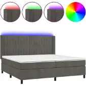 vidaXL Boxspringbett mit Matratze & LED Dunkelgrau 200x200 cm Samt