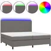 vidaXL Boxspringbett mit Matratze & LED Grau 200x200 cm Kunstleder