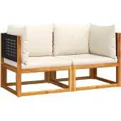 vidaXL Gartensofas-Ecke mit Kissen 2 Stk. Holz Akazie & Rattan