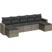 vidaXL 7-tlg. Garten-Sofagarnitur mit Kissen Grau Poly Rattan