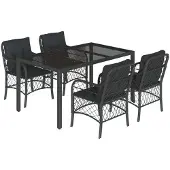 vidaXL 5-tlg. Garten-Essgruppe mit Kissen Schwarz Poly Rattan