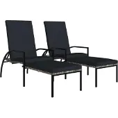 Syfax Sonnenliegen 2 Stk. mit Fußhocker PE-Rattan Grau