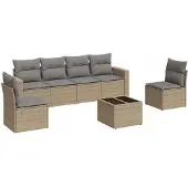 vidaXL 7-tlg. Garten-Sofagarnitur mit Kissen Beige Poly Rattan