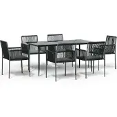 vidaXL 7-tlg. Garten-Essgruppe mit Kissen Schwarz Poly Rattan & Stahl