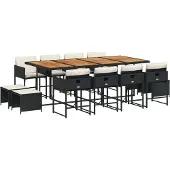 vidaXL 13-tlg. Garten-Essgruppe mit Kissen Schwarz Poly Rattan