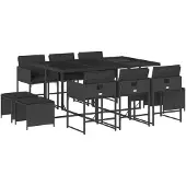 vidaXL 11-tlg. Garten-Essgruppe mit Kissen Schwarz Poly Rattan