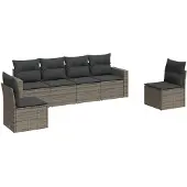 vidaXL 6-tlg Garten-Sofagarnitur mit Kissen Grau Poly Rattan Modell 25