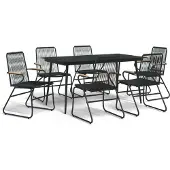 vidaXL 7-tlg. Garten-Essgruppe Schwarz PVC-Rattan