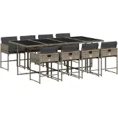 vidaXL 9-tlg. Garten-Essgruppe mit Kissen Grau Poly Rattan