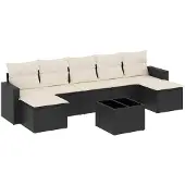vidaXL 8-tlg. Garten-Sofagarnitur mit Kissen Schwarz Poly Rattan