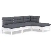 vidaXL 4-tlg. Garten-Lounge-Set mit Kissen Weiß Kiefernholz