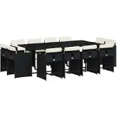 vidaXL 13-tlg. Garten-Essgruppe mit Kissen Schwarz Poly Rattan