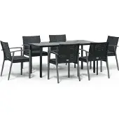 vidaXL 7-tlg. Garten-Essgruppe mit Kissen Poly Rattan und Stahl