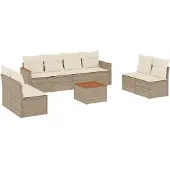 vidaXL 9-tlg. Garten-Sofagarnitur mit Kissen Beige Poly Rattan