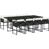 vidaXL 9-tlg. Garten-Essgruppe mit Kissen Schwarz Poly Rattan