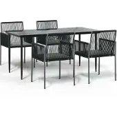 vidaXL 5-tlg. Garten-Essgruppe mit Kissen Schwarz Poly Rattan & Stahl
