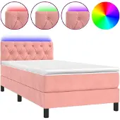 vidaXL Boxspringbett mit Matratze & LED Rosa 80x200 cm Samt