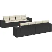 vidaXL 9-tlg. Garten-Sofagarnitur mit Kissen Schwarz Poly Rattan