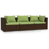 vidaXL 3-Sitzer-Sofa mit Kissen Braun Poly Rattan