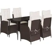 vidaXL 5-tlg. Garten-Essgruppe mit Kissen Braun Poly Rattan