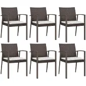 vidaXL Gartenstühle mit Kissen 6 Stk. Braun 56,5x57x83 cm Poly Rattan