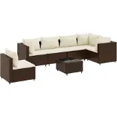 vidaXL 7-tlg. Garten-Lounge-Set mit Kissen Braun Poly Rattan