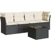 vidaXL 5-tlg. Garten-Sofagarnitur mit Kissen Schwarz Poly Rattan