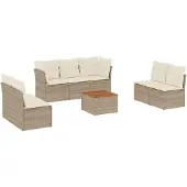 vidaXL 8-tlg. Garten-Sofagarnitur mit Kissen Beige Poly Rattan