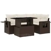 vidaXL 5-tlg. Garten-Sofagarnitur mit Kissen Braun Poly Rattan
